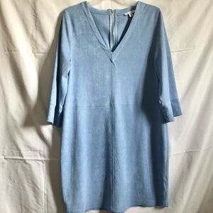 Halston faux suede baby blue shift dress